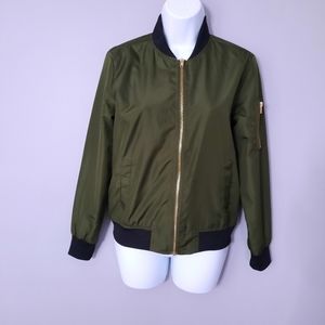 Inso Collection Olive Green and Black Zip Up Windbreaker Bomber Jacket Small
